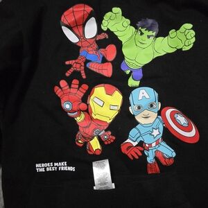 Marvel Black Kids Tee with Red, Blue, White Superheroes Graphic